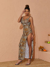 Kyoko Mesh Split Maxi Dress In Leopard